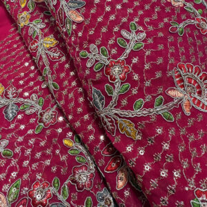 Multicolour Floral Zari & Sequin Embroidered Fabric