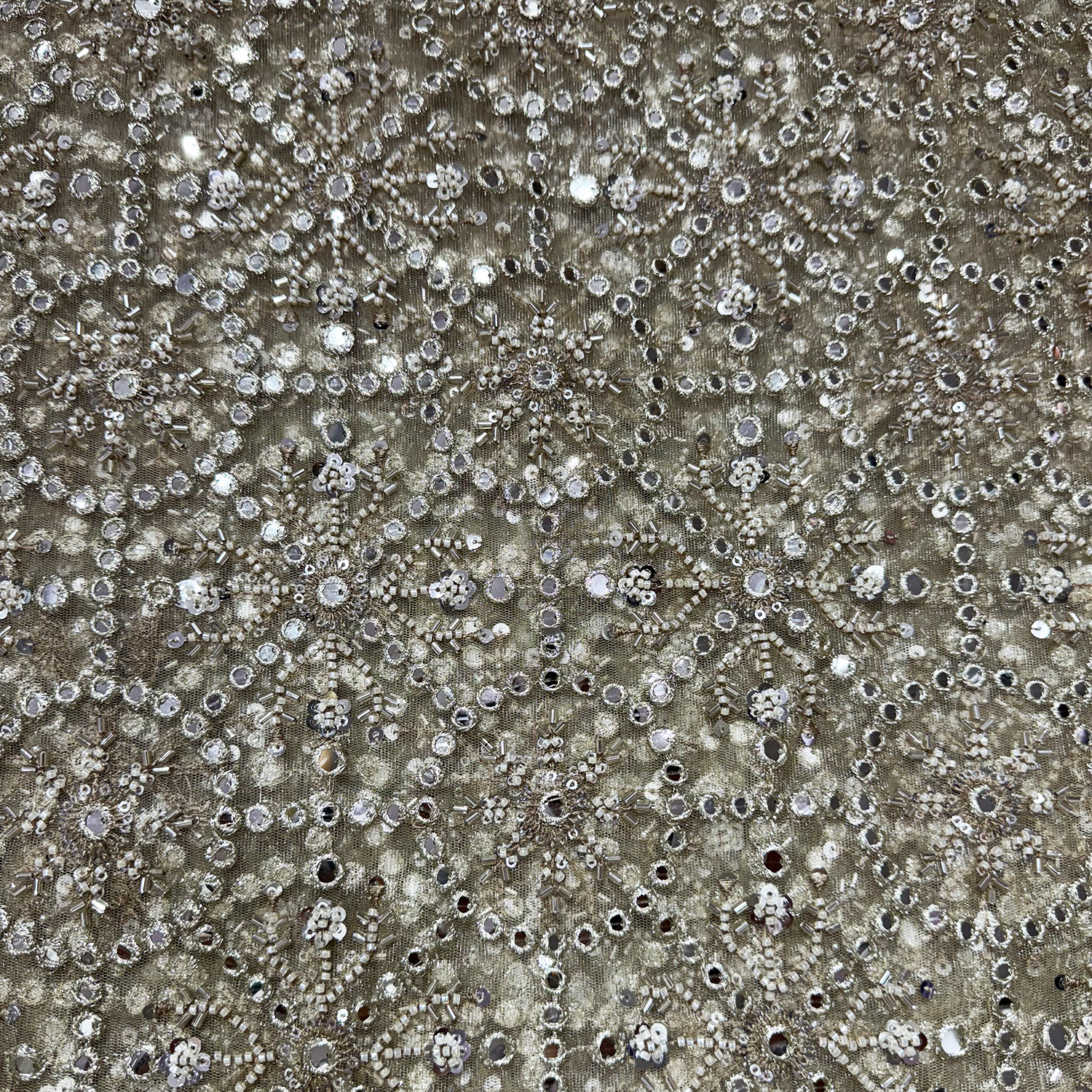 Black Floral Zari & Sequin Embroidered Fabric