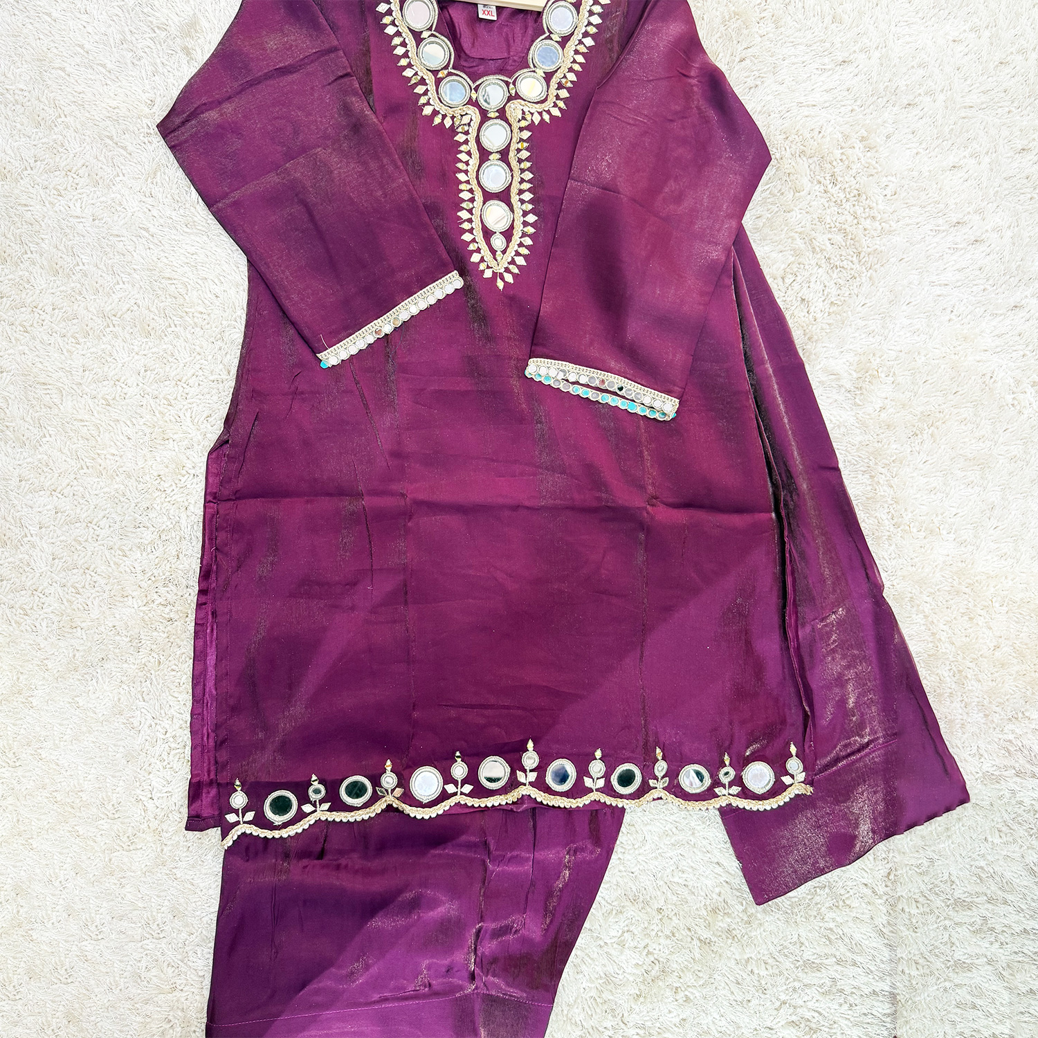 Black Floral Zari & Sequin Embroidered Fabric - Image 4