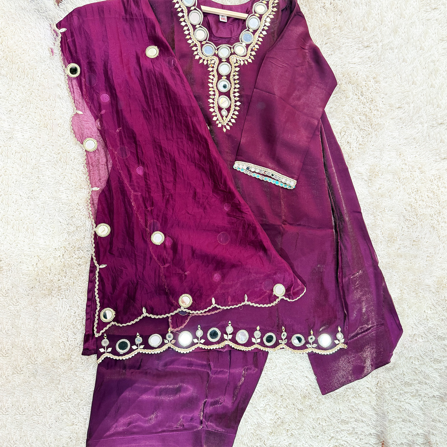 Black Floral Zari & Sequin Embroidered Fabric - Image 2