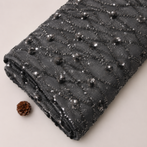 Net Sequin Embroidered Fabric (Black) - 60 INCH WIDTH