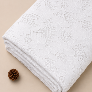 Net Lace Fabric with Floral Embroidery (Simple White) – 60 INCH WIDTH