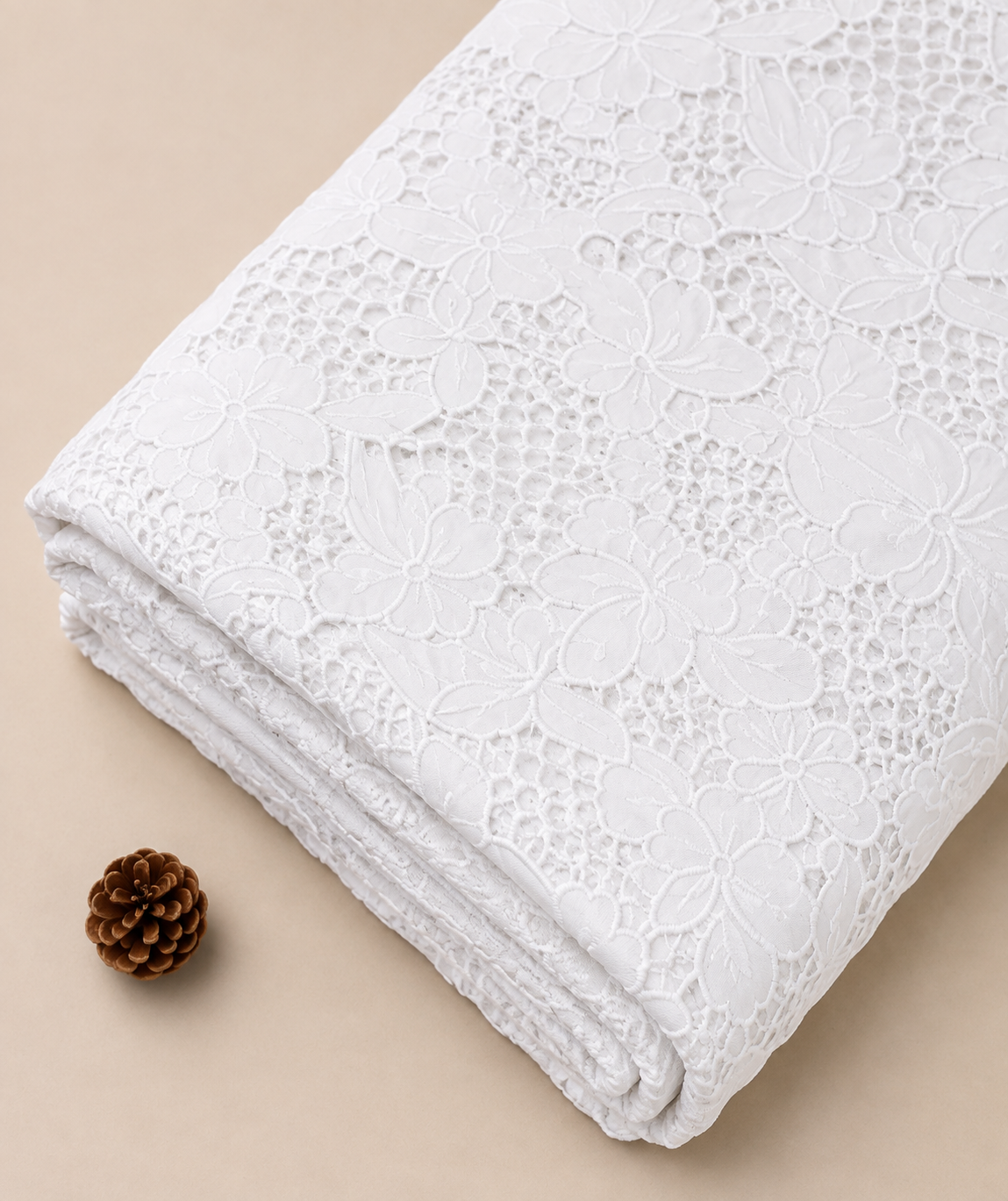Net Lace Fabric with Floral Embroidery (Simple White) – 60 INCH WIDTH