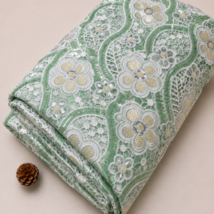 Net Lace Fabric with Floral Embroidery (Mint Green ) - 60 INCH WIDTH