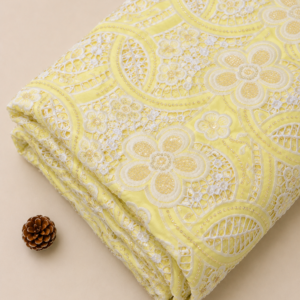 Net Lace Fabric with Floral Embroidery (Lemon Yellow) – 60 INCH WIDTH