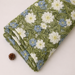 Flora Crossia Imported Cutwork (Olive Green) – 54 INCH WIDTH.