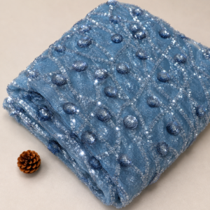Net Sequin Embroidered Fabric (Dusty Blue) - 60 INCH WIDTH