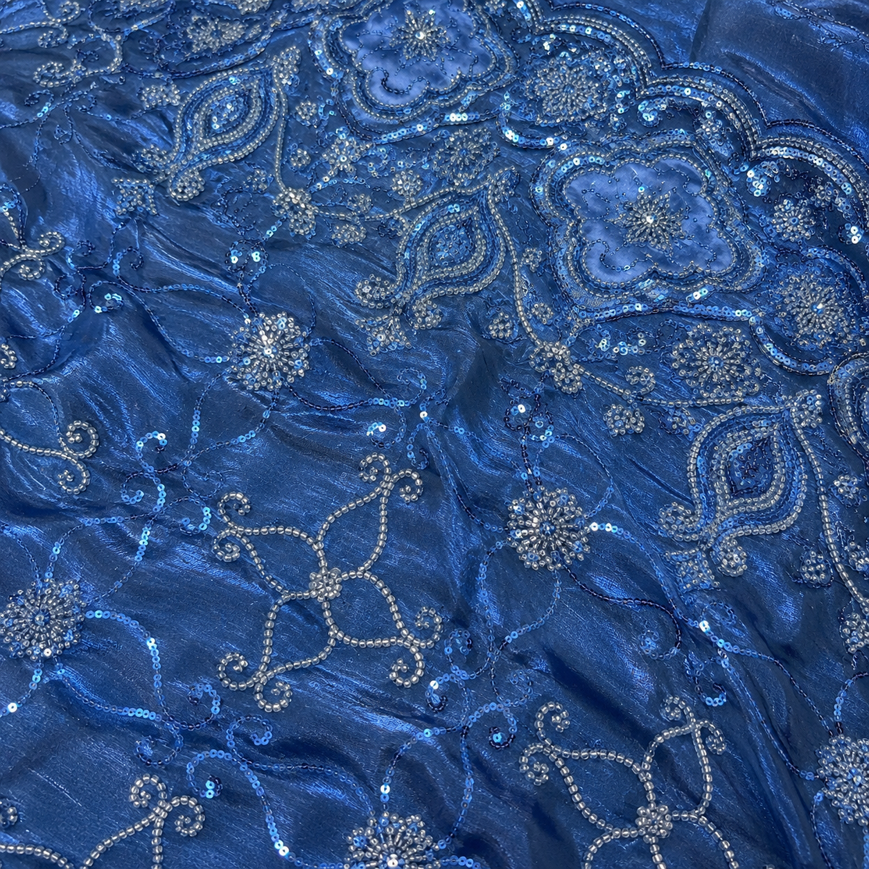Dark Blue Embroidered Silk Fabric - 60 INCH WIDTH - Image 3