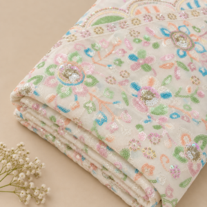 Pastel Bloom Sequin Embroidered Georgette Fabric - 54 INCH WIDTH