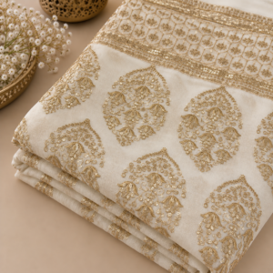Royal Gold Paisley Sequin Embroidered Georgette Fabric - 54 INCH WIDTH