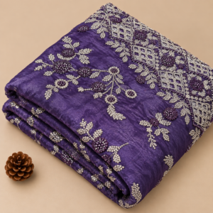 Royal Purple Silky Embroidered Fabric - 60 INCH WIDTH