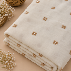 Ivory Gold Square Sequin Embroidered Georgette Fabric - 54 INCH WIDTH
