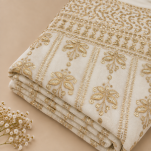 Royal Gold Floral Sequin Lightweight Embroidered Georgette Fabric - 54 INCH WIDTH