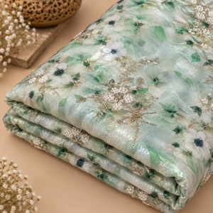 Korean Organza Silk Embroidered Fabric ( Mint Green ) - 50 INCH WIDTH