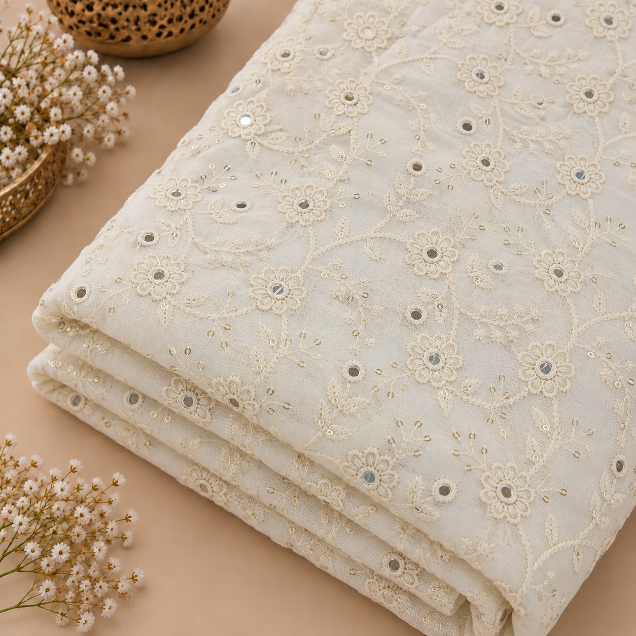 Floral Mirror Embroidered Georgette Fabric - 44 INCH WIDTH