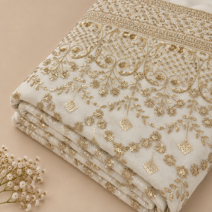 Golden Floral Embroidered & Sequin embellished Georgette Fabric - 54 INCH WIDTH