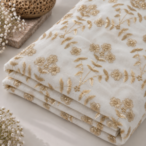 Embroidered Golden Vine Sequin Georgette Fabric - 54 INCH WIDTH