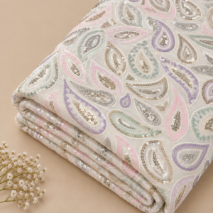 Pastel Paisley Sequin Embroidered Georgette Fabric - 54 INCH WIDTH