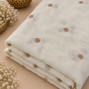 Pearl Blossom Embellished Sheer Fabric with bead and sequin work - 54 INCH WIDTH