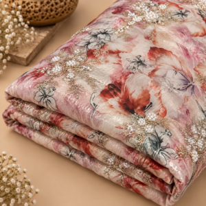 Korean Organza Silk Embroidered Fabric ( Blush Pink ) - 50 INCH WIDTH