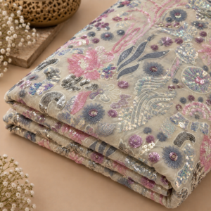 Multicolor Floral Sequin Georgette Fabric - 54 INCH WIDTH