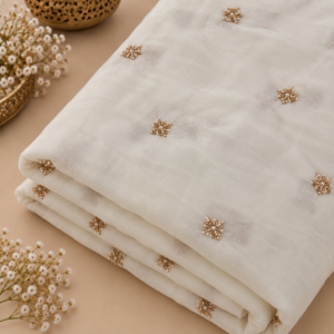 Pearl Bloom Embellished Embroidered and Beaded Georgette Fabric - 54 INCH WIDTH