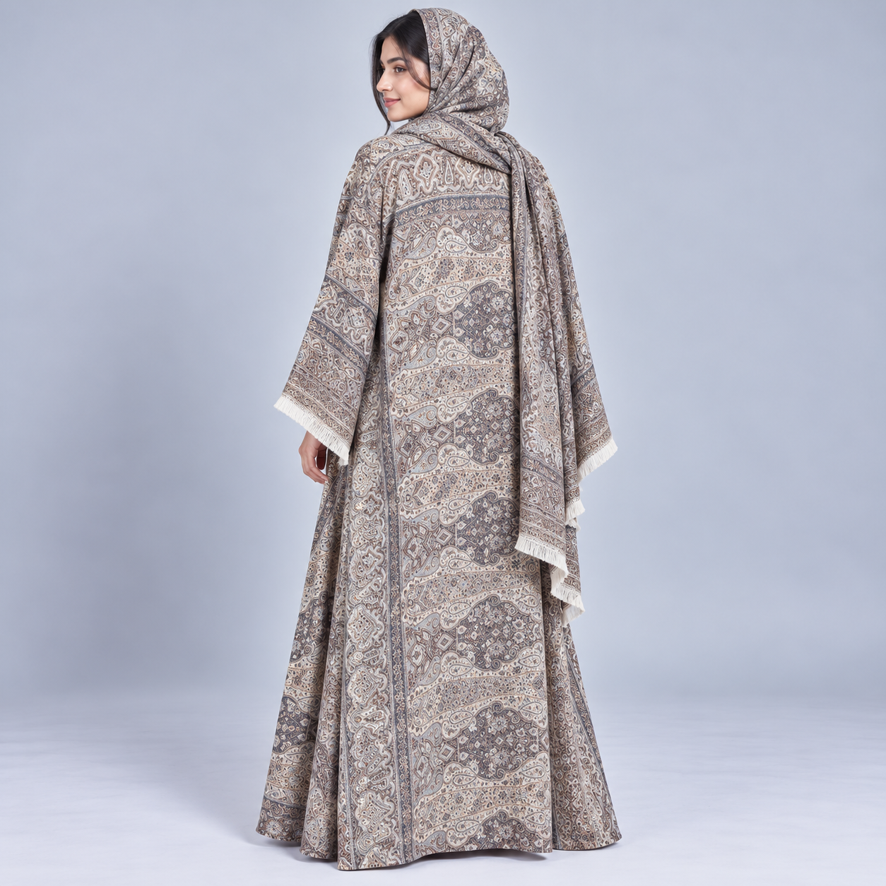 Pashmina Abaya Set with Matching Shawl - Classic Taupe - Image 2