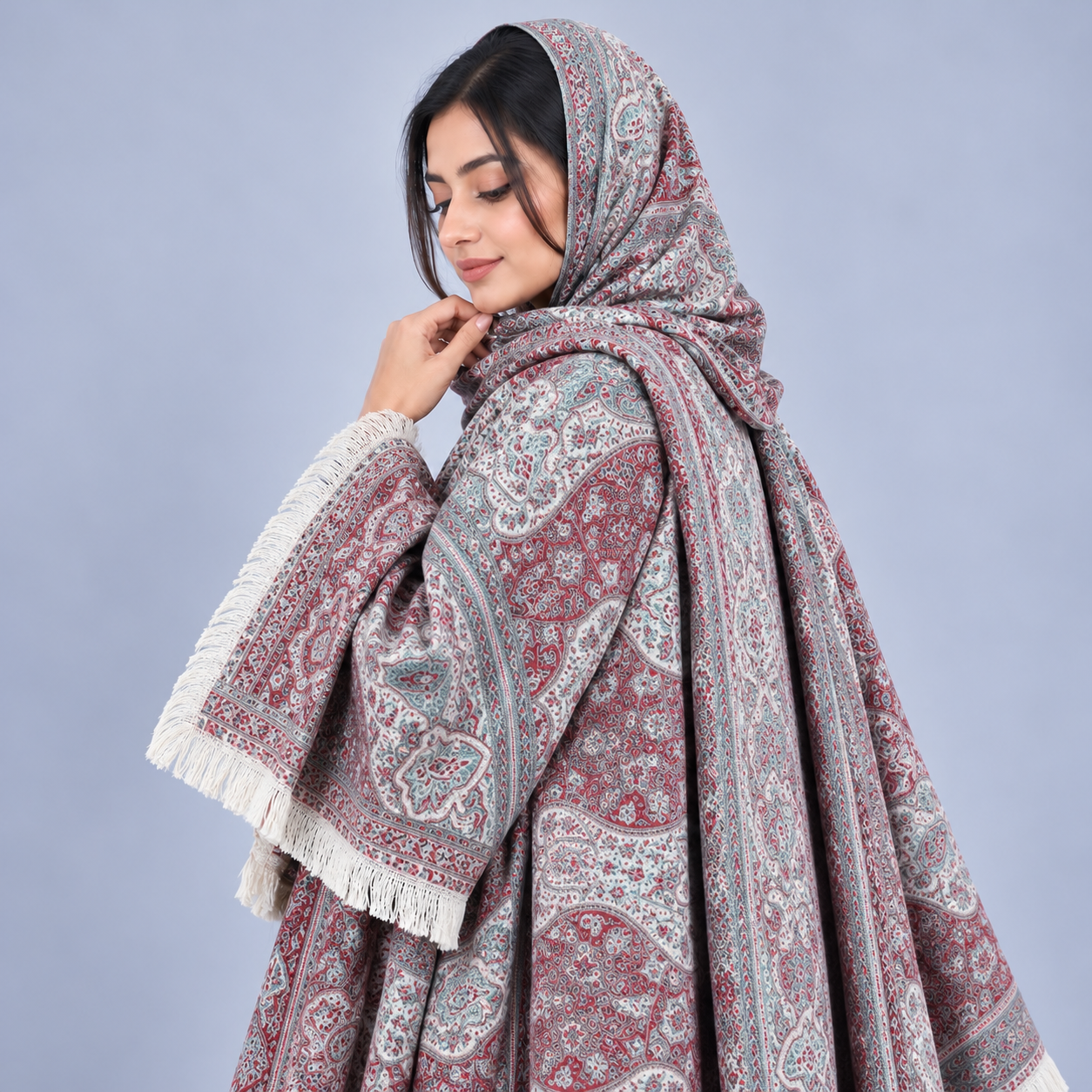 Pashmina Abaya Set with Matching Shawl - Red - Image 3