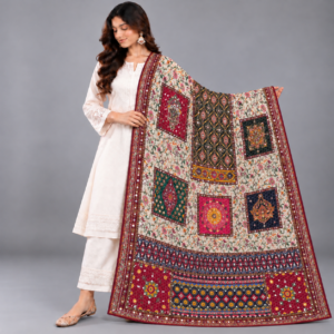 Printed Mirror Work Dupatta - Multicolour – Cream, Maroon, Deep Green, Pink, Navy Blue