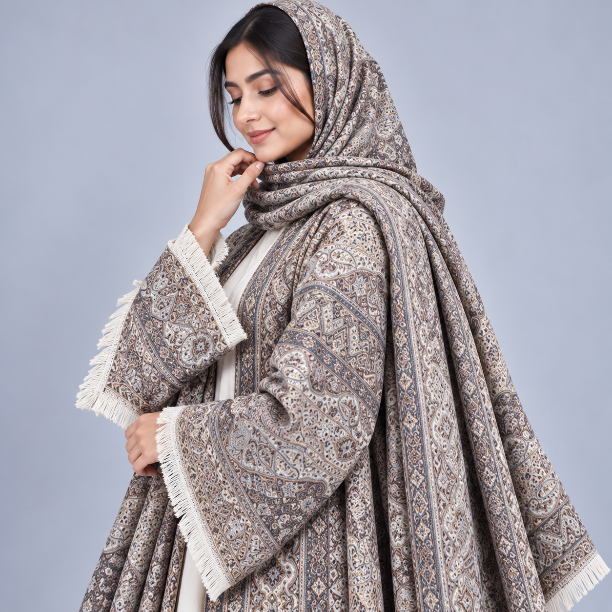 Pashmina Abaya Set with Matching Shawl - Classic Taupe - Image 3