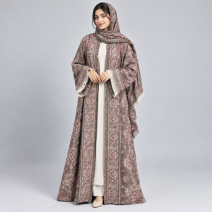 Pashmina Abaya Set with Matching Shawl - Burgundy Teal Paisley