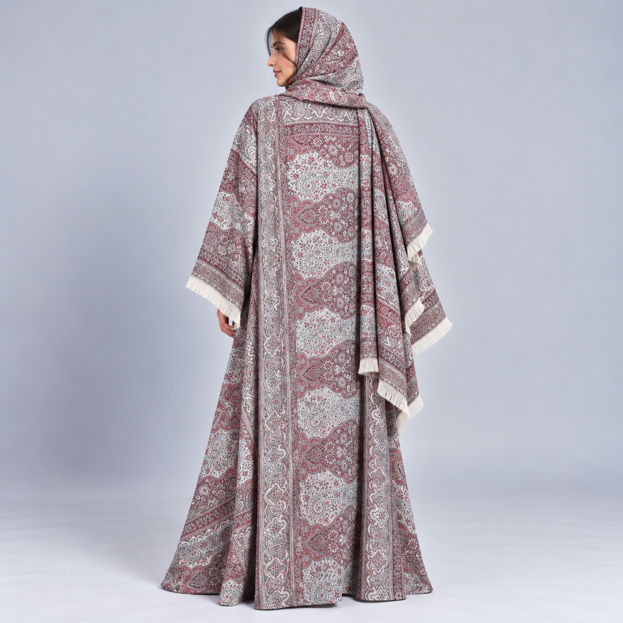Pashmina Abaya Set with Matching Shawl - Red - Image 2