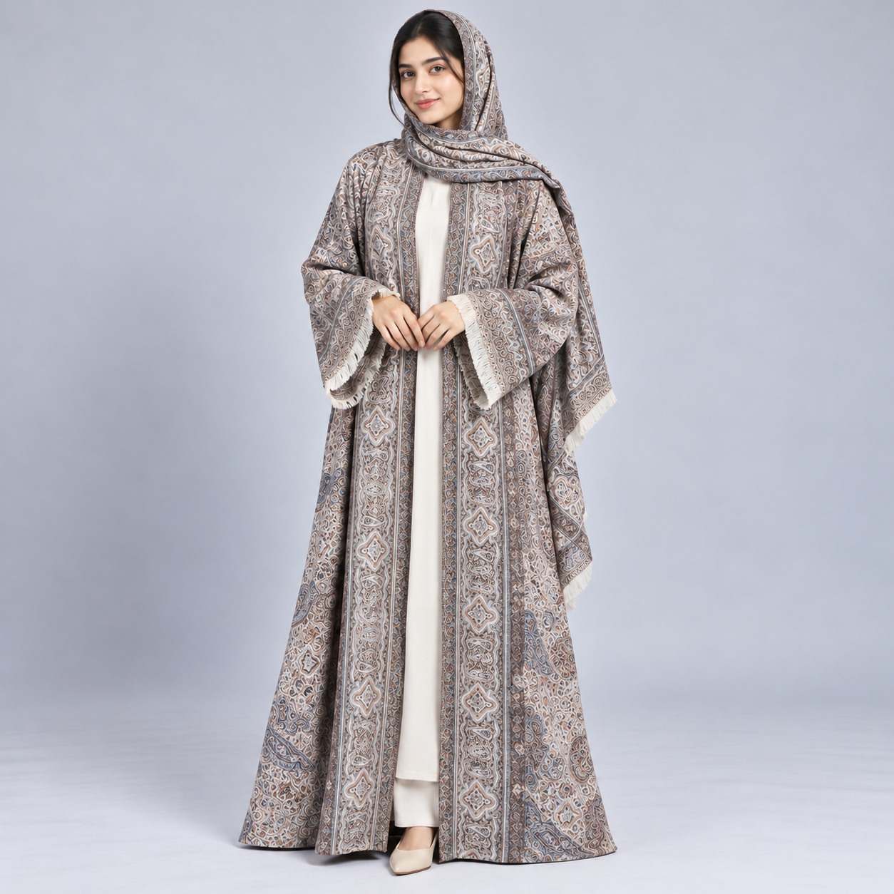 Pashmina Abaya Set with Matching Shawl - Classic Taupe