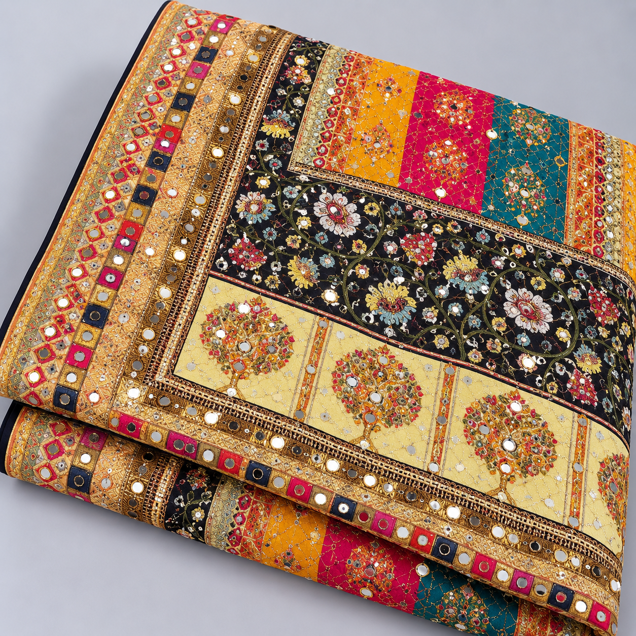 Printed Mirror Work Dupatta - Multicolour - Image 4