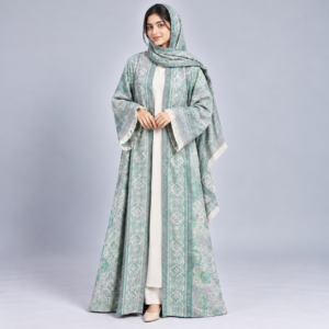 Pashmina Abaya Set with Matching Shawl - Mint Green